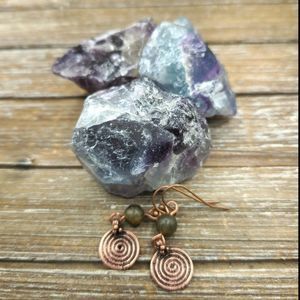 Labradorite and Copper Spiral Drop Earrings